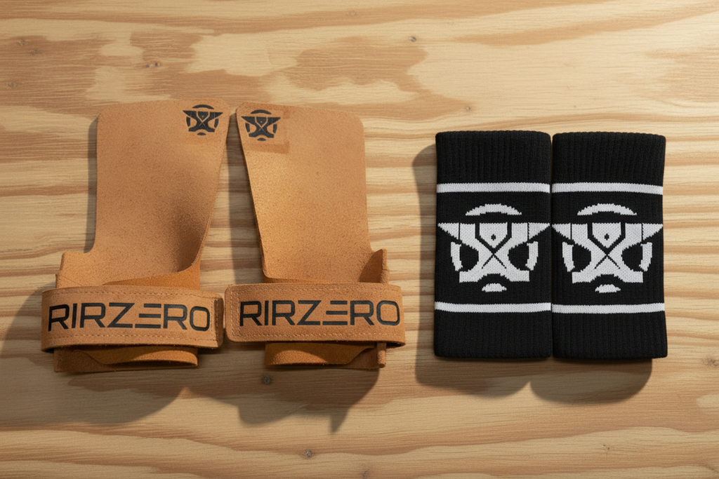 Pack calleras RIRZERO naranjas grandes y muñequeras negras pequeñas